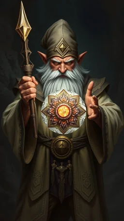 dwarven priest expert holding up a radiant Painite crystal rosette ball