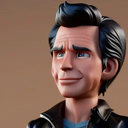 Wide view Young Fonz with black hair greaser figure doll 1977 (thumbs-up) (face) Forehead grin, fonzarelli, ((arnold's drive-in)) fonzie