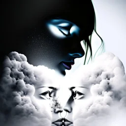 two human faces intermingled in a cloud of smoke, surreal