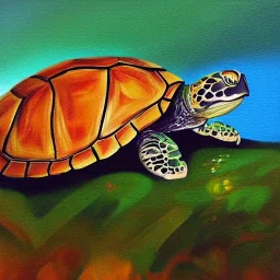 Oil painting style turtle and moon