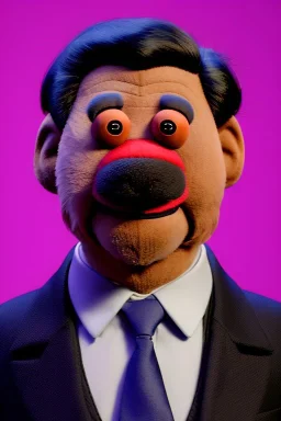 Waist up muppet Portrait, Xi Jinping as muppet doll, black suit and red tie, photo studio, blue background, unreal engine 5, concept art, art station, god lights, ray tracing, RTX, lumen lighting, ultra detail, volumetric lighting, 3d.