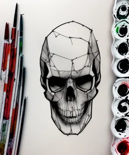 minimal lineart skull. watercolor and ink