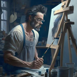 man in a art studio, realistic avatar