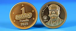 two sides of the coin with an emblem of "1hotdog Funds" with the year 2025, and the Canadian Lonnie Bigalow mustache man