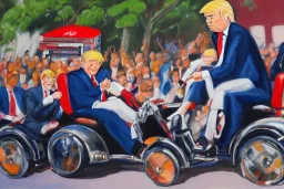 Painting, donald trump riding a tricycle