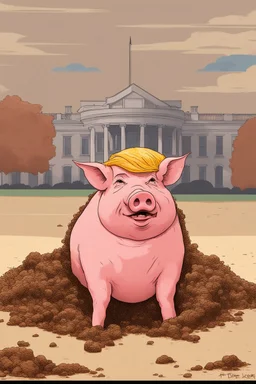 president donald trump as a pig covered in feces