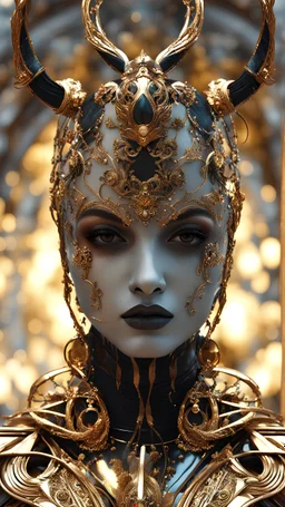 PAPERCUT 3d photo realistic portrait of young woman, dark fantasy, beautiful, dark eyes, dark make up, shiny streaks of paint, paint blobs and smears, shiny baubles, textured, ornate, shiny molten metalics, wild hair, high definition, octane render, 64k, 3d