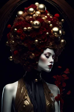 Gustave Klimt, solid dark colors, reminiscent of luxury, 3D abstract beautiful surreal fashion deep rich colors, magic lighting, beautiful, random beautiful surreal fantasy character in Victor Brauner style, full body portrait, , minimalist, clean with some abstract elements, in white, gold and red colors , trending on artstation, sharp focus, studio photo, intricate details, highly detailed, by greg rutkowski, beautiful winter landscape