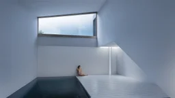 A serene oasis within, a tranquil indoor pool surrounded by sleek glass walls and gleaming marble floors, warm golden light spilling in through skylights above, the soft whoosh of water a soothing melody, a haven of relaxation and escape from the world outside, inviting you to dip your toes into its crystal clear waters.