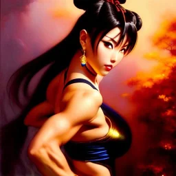 Drawing of beautiful face,busty Chun li-Street Fighter,intense stare,Minimal ancient armor, balanciaga fashion clothe painting by gaston bussiere, greg rutkowski, yoji shinkawa, yoshitaka amano, tsutomu nihei, donato giancola, tim hildebrandt, oil on canvas, cinematic composition, extreme detail,fit full head inside picture,16k