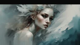Ice goddess of love, sexy :: digital matt painting with rough paint strokes by Jeremy Mann + Carne Griffiths + Leonid Afremov, black canvas