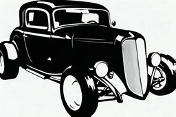 black 1932 ford hotrod, black line drawing on white, vector