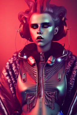 Danish Singer MØ cyberpunk, red tones, high lighting