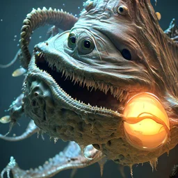 fluid ink angler fish creature, unreal engine 5, 8k resolution, photorealistic, ultra detailed