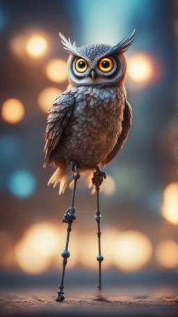 weird owl alien bird walking on stilts, getting hit by electric arc, with big disturbed eyes,bokeh like f/0.8, tilt-shift lens 8k, high detail, smooth render, down-light, unreal engine, prize winning