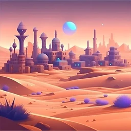 Cartoon magical Arabian desert city