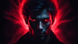 A thumbnail image depicting a mysterious and captivating persona at the peak of his allure. The person in the image is surrounded by a black background, enhancing the aura of mystery enveloping him. His eyes stand out with a distinctive red glow, adding a touch of mystery and allure to his face. The red light emanating from his eyes creates a unique and captivating effect. The person appears skilled in conversation, and the facial expressions reflect confidence and eloquence in speech. An attra