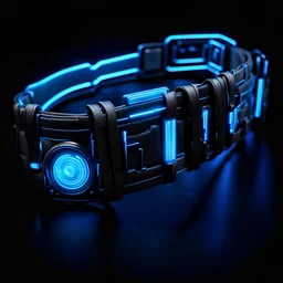 one simple cyberpunk belt, blue lighting, black background