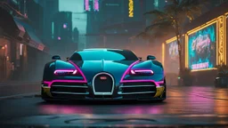 Bugatti Veyron Mansory Cyberpunk 2077 neon Style, Super Detailed, desktop wallpaper, 4K rear view, center