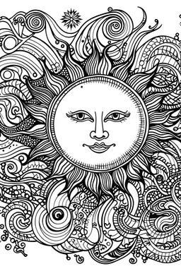sun black and white coloring book