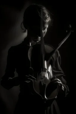 A dark shadow with a violin, controlling the souls of people