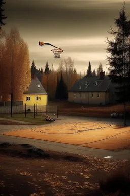 Basketball field in small town near viking mill in ps2 resolution