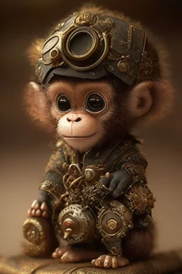 small cute steampunk mechanical monkey