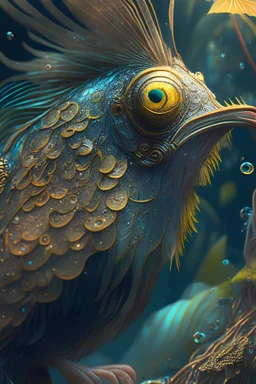 Monkey bird fish, intricate, Exquisite details and textures, highly detailed, digital painting, artstation, concept art, sharp focus, nature background, illustration, 8k,