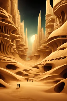 vast underground city in the sand, futuristic