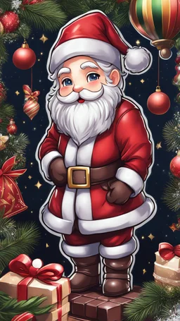 Cute Chibi santa-claus in 8k sticker, style of fairy academia, hug big Chocolate, intricate details, highly detailed, high details, detailed portrait, masterpiece,ultra detailed, ultra quality