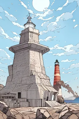 lighthouse in linocut on stormy day