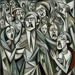 piccasso crowd people cubism screaming gray woman and child