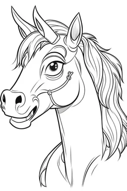 coloring page for kids, horse , cartoon style, thick outline, low details, no shading, no color