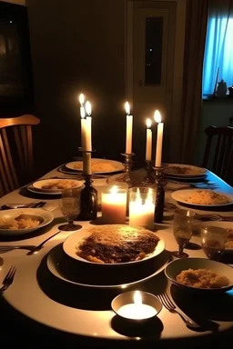 Dinner time with candles on the moon