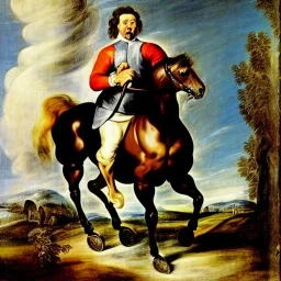 Retrato de un hombre llamado Salvador Santiago Mozos montando a caballo con el estilo de Peter Paul Rubens