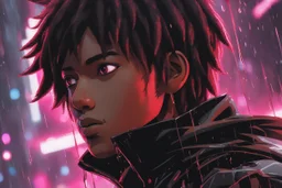 Miles morales in 8k nier automata drawing style, Carnage them, cinematic mood, neon effect, close picture, rain, highly detailed, high details, detailed portrait, masterpiece,ultra detailed, ultra quality