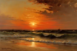 Sunset, sea, sand, auguste oleffe and charles leickert impressionism paintings