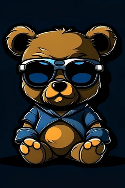 Make a badass cartoon teddy bear with sunglasses
