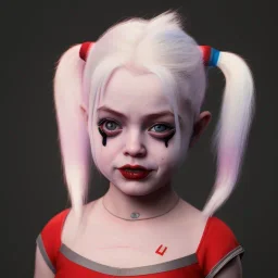 Cute baby character harley quinn, photo realistic, unreal engine, cinematic lighting 8k --v 4