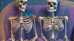 Famous Skeleton Couple Posing together wearing 1920's Hollywood Grandeur; Surreal, Intricately Detailed, Beautiful, Colorful, award-winning, high definition, ultra-detailed, beautiful, rose tones