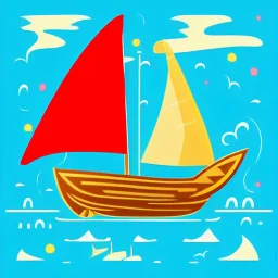 Legend Of Zelda: Wind Waker style Small wooden ship, with bright sails, on a vast ocean, stylized, colorful, adventurous, full view.