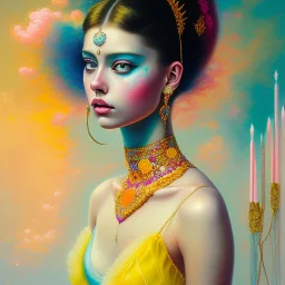 iv_a painting of a young woman, figurative art, an acrylic detailed painting,art style by Harumi Hironaka, turquoise pink and yellow, james terrell art, trending on artstation, soft lines,intricate art by bastien lecouffe deharme and greg rutkowski