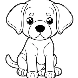 coloring page for kids age 2-5 years, puppy Labrador Retriever ,cartoon style,thick lines, extremely low detail,no shading,no grey color, very simple art,only 2 legs and 2 arms ,white background, Centre aligned,size of art smaller than background