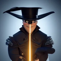 zorro, illumination, brilliant coloring, smooth, sharp focus, crispy quality, vray; Pixar, Disney, Artstation; HD, HDR, SF, CGSociety, 16k, photorealistic, unreal engine