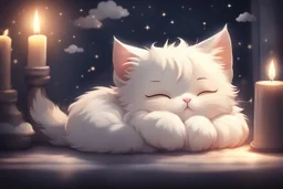 cute anime chibi cat sleeping in a dark room in candleline Weight:1 heavenly sunshine beams divine bright soft focus holy in the clouds Weight:0.9