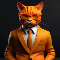 orange cat with glasses, suit and human body