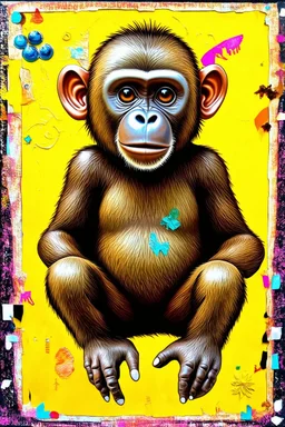 Brass Monkey that funky monkey; Lowbrow Mixed Media collage