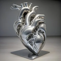 stainless steel sculpture of human flesh-like heart formed by human bodies