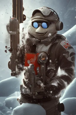 diver like a aggressive snow man,with the gun,hi quality detail,hi quality textures,cinematic,realistic,