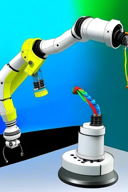 Draw a colorful cover image. What it's about is flexible link robotic arm with flexible joints that are drawing a three-dimensional model. Only display flexible robotic arms. The color of the robotic arm structure should be rich